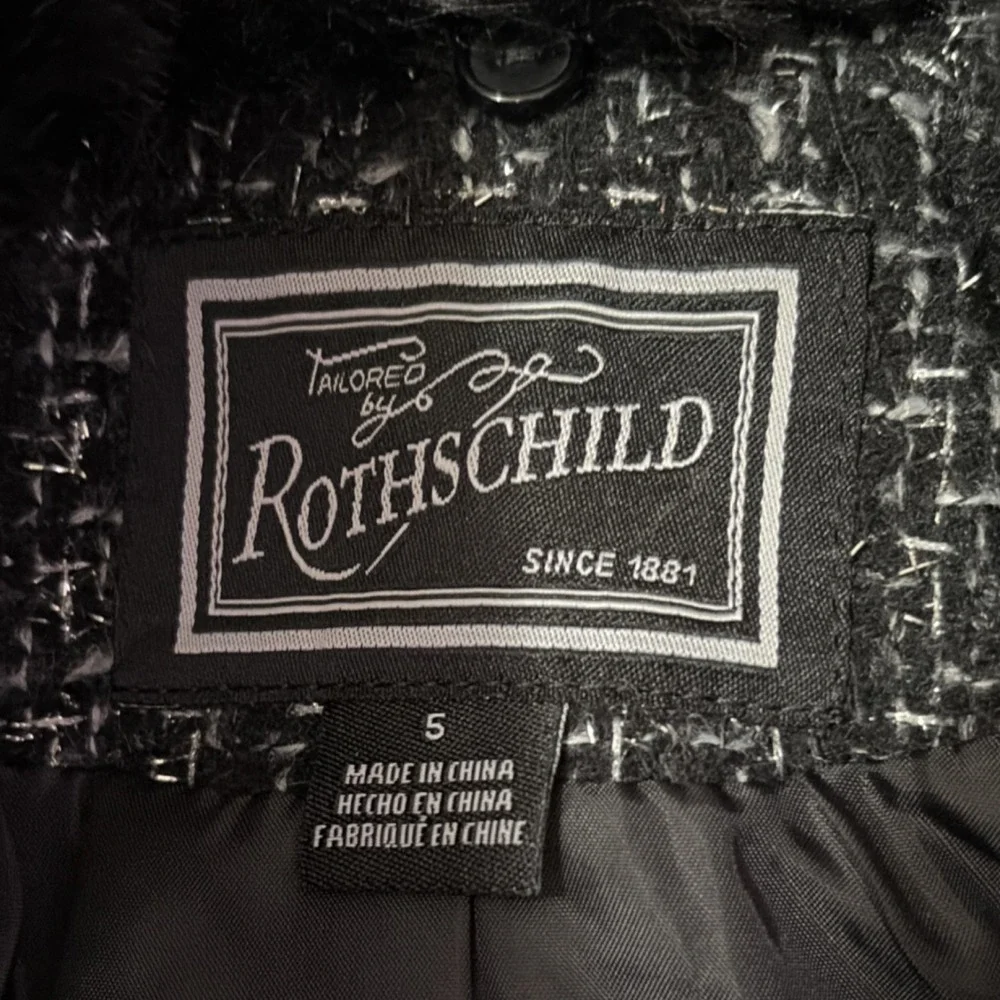 Rothschild Girls Plaid princess Peacoat Black White Faux Fur Collar Size 5